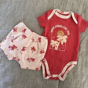 Red and Cream Baby Onesie and Shorts Set | Mon Cheri